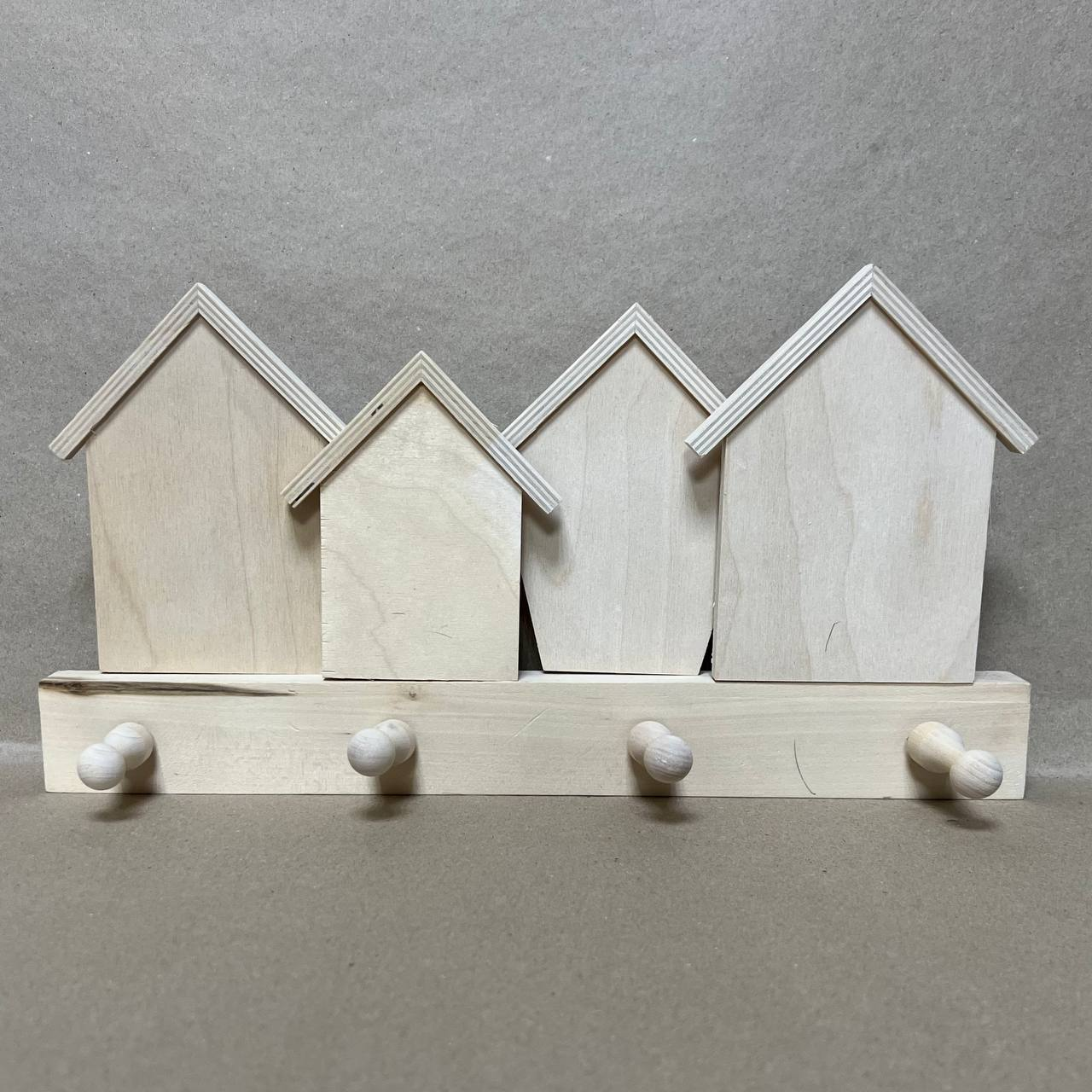 Заготовка Вешалка «4 домика» с крючками фанера