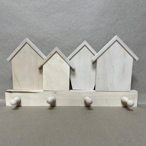 Заготовка Вешалка «4 домика» с крючками фанера