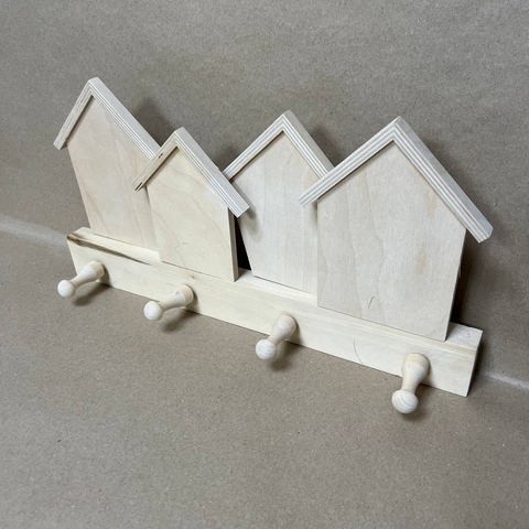 Заготовка Вешалка «4 домика» с крючками фанера