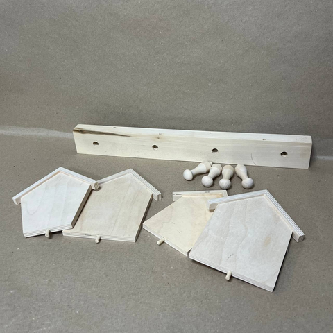 Заготовка Вешалка «4 домика» с крючками фанера